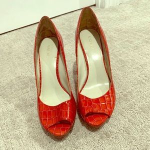 Red peep toe snake skin design